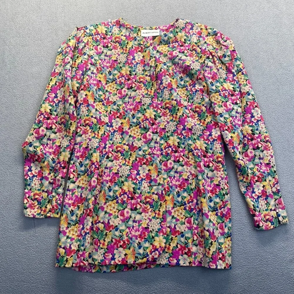 VINTAGE - Albert Nipon Floral Blazer 100% Silk,Size 14,Dry Clean - Picture 1 of 10